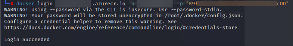 Login succeeded to the internal Azure Registry