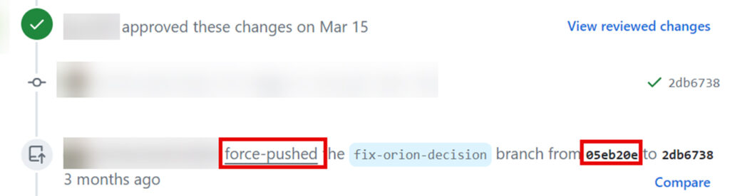 It is possible to harvest cached view commits by looking for the word 'force-pushed' in the pull requests and extracting the first commit hash