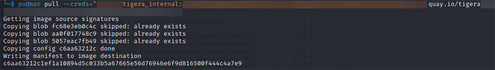Login succeeded to the Tigera Quay Registry