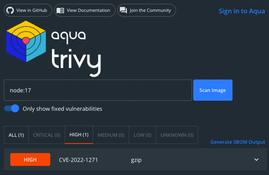 Docker Desktop Dashboard Trivy Extension – Image Scan and Vulnerability list